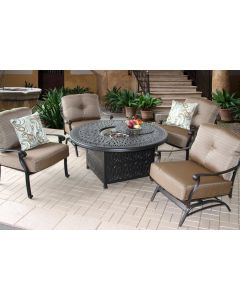 Elisabeth Fire Pit Outdoor Patio 4 Person Deep Seating Set with 52 Inch Fire Table - Includes (2) Spring Rockers (2) Club Chairs, Burner, Seat & Back Cushions