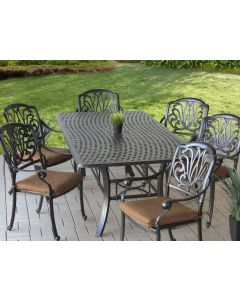 Elisabeth Outdoor Patio 7pc Dining Set with Series 5000 42" x 84" Rectangle Table - Includes Cushions - Antique Bronze Finish
