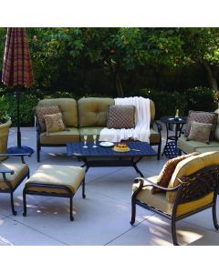 Nassau 7 person Deep Seating Set with Sofa, Loveseat, Club Chairs, Ottoman, Square End Tables and Coffee Table