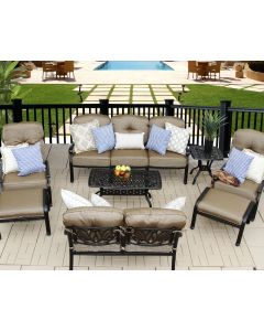 Elisabeth 8pc Deep Seating Set Sofa Loveseat Adjustable Club Chairs Coffee Table and End Table