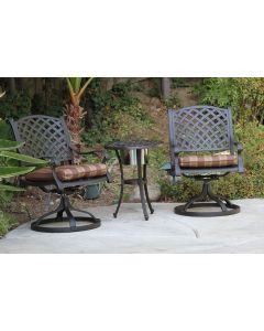 Heritage Outdoor Living Cast Aluminum Nassau Outdoor Patio 3pc Set with Round Ice Chest End Table - Includes 2 Swivel Rockers & Ice Bucket End Table - Antique Bronze Finish