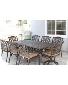 Flamingo Cast Aluminum 9pc Outdoor Patio Dining Set with 44x84 Series 2000 Rectangle Table - Antique Bronze