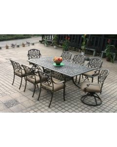Elisabeth Cast Aluminum 9pc Patio Dining Set with 44"x84" Rectangle Table Series 2000 - Antique Bronze