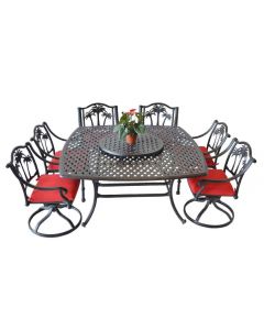 Palm Tree Cast Aluminum Dining Set 64 Inch Square Table Series 3000 - Antique Bronze