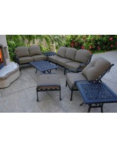 Elisabeth 7pc Deep Seating Set with Sofa, Loveseat, Adjustable Club Chair and Ottoman, Coffee Table and Square End Tables