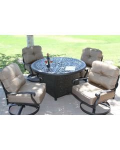 Elisabeth 5pc deep seating set with 52in Fire Table with enclosure Series 2000 - Antique Bronze