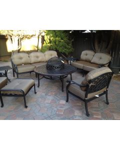Nassau 8pc Deep Seating set with wood-burning fire pit - Antique Bronze