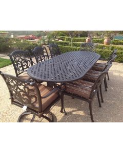 Flamingo Cast Aluminum 9pc Outdoor Patio Dining Set with 42x102 Oval Table Series 3000 - Antique Bronze