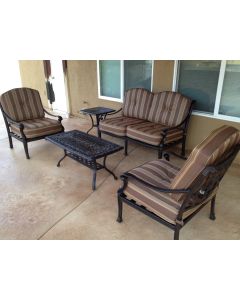 Flamingo Cast Aluminum 5pc Outdoor Patio Deep Seating Set with Stripe Cushions