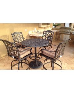 Heritage Outdoor Living Flamingo Cast Aluminum 5pc Bar Set with 42" Round Bar Table - Antique Bronze