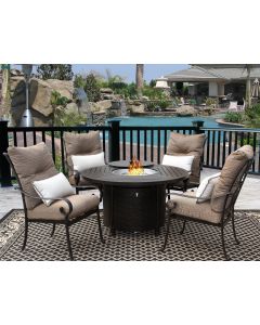 Tortuga Outdoor Patio 5pc Dining Set for 4 Person with 50" Round Fire Table Series 4000 - Antique Bronze Finish