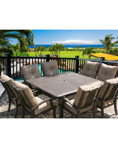 Barbados Cushion Outdoor Patio 9pc Dining Set for 8 Person with 64x64 Square Table Series 5000 - Antique Bronze Finish