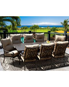 Tortuga 42x84 Rectangle Outdoor Patio 9pc Dining Set for 8 Person with Rectangle Fire Table Series 7000 - Atlas - Antique Bronze Finish