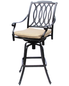SAN MARCOS CAST ALUMINUM OUTDOOR PATIO BAR STOOL WITH CUSHION - ANTIQUE BRONZE