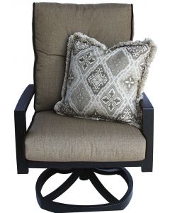 QUINCY CAST ALUMINUM OUTDOOR PATIO SWIVEL ROCKER CHAIR WITH SUNBRELLA SESAME LINEN CUSHION - ANTIQUE BRONZE