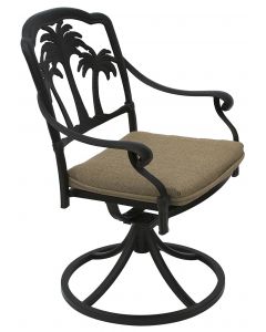 PALM TREE ALUMINUM OUTDOOR PATIO SWIVEL ROCKER DINING CHAIR WITH SEAT CUSHION - ANTIQUE BRONZE