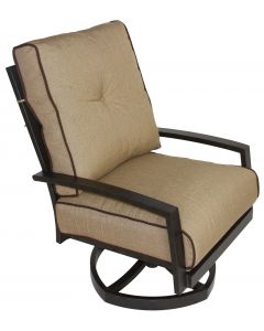QUINCY CAST ALUMINUM OUTDOOR PATIO CLUB SWIVEL ROCKER CHAIR WITH SUNBRELLA SESAME LINEN CUSHION - ANTIQUE BRONZE