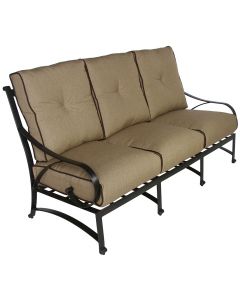 NEWPORT CAST ALUMINUM OUTDOOR PATIO SOFA WITH SUNBRELLA SESAME LINEN CUSHION - ANTIQUE BRONZE