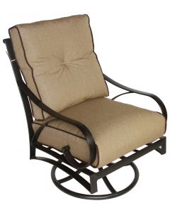 NEWPORT CAST ALUMINUM OUTDOOR PATIO CLUB SWIVEL ROCKER CHAIR WITH CUSHION - ANTIQUE BRONZE