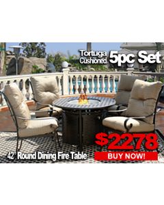 Patio Furniture Sale: TORTUGA 5pc set with 42 Inch Round Dining Fire Table