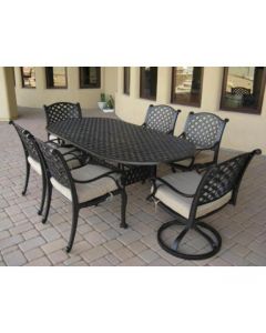 Nassau Cast Aluminum 7pc Dining Set with 42 x 84 Oval Table Series 3000 - Antique Bronze