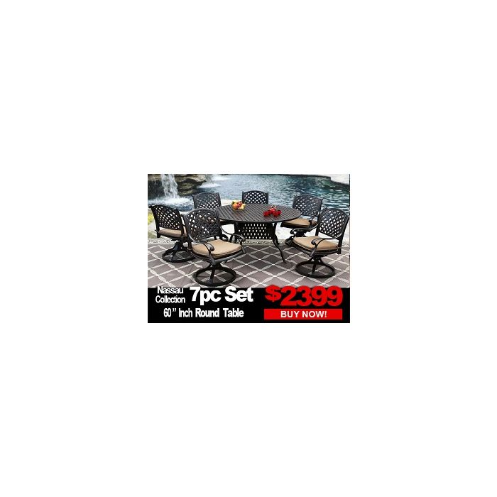 Patio Furniture Sale Nassau 7 Piece Set With 60 Inch Round Table For 6 Person